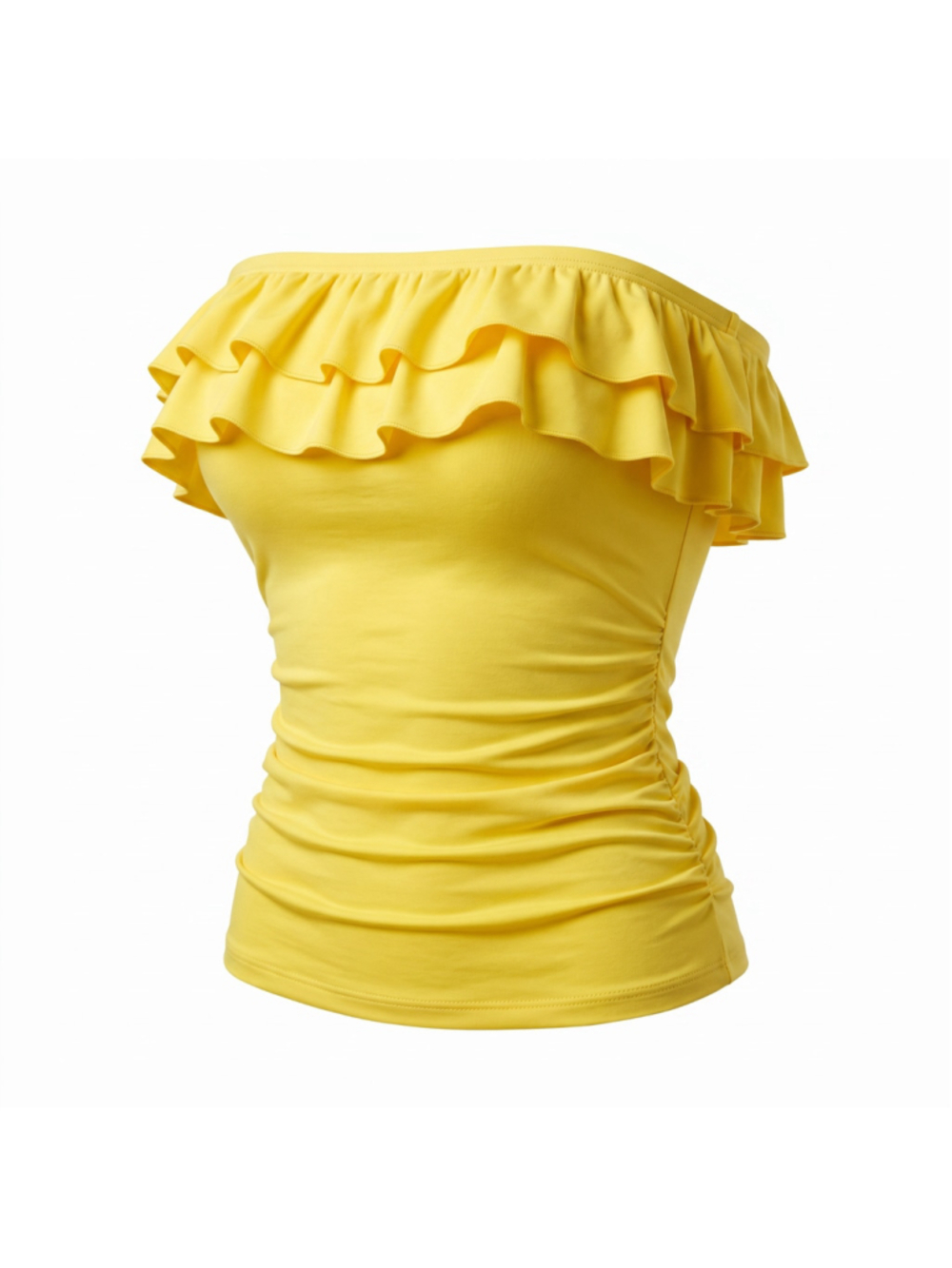 2B Bebe Y2K Strapless Ruffle Tube Top Lemon Glow Ruched Side Yellow Womens Small